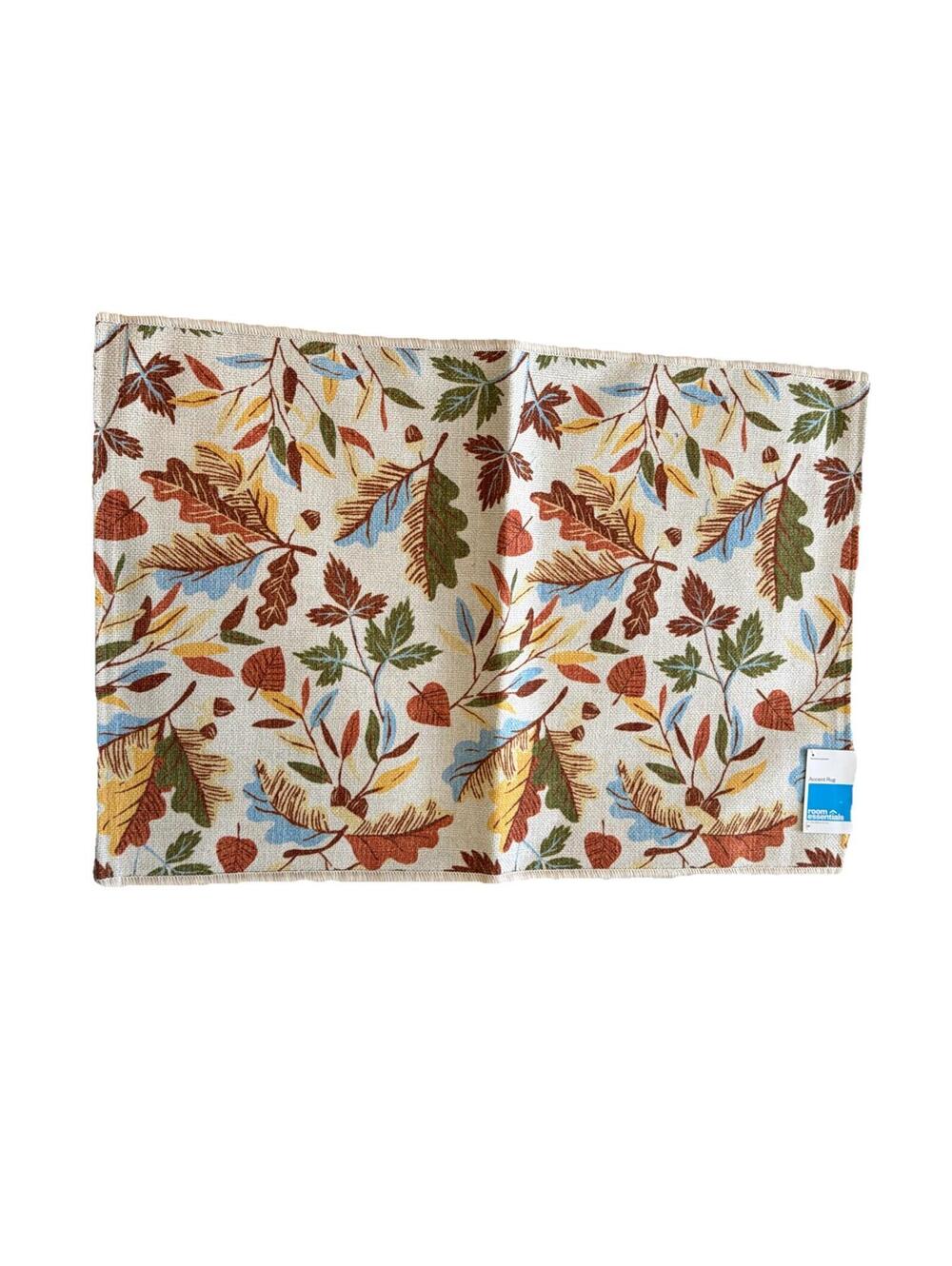 Room Essentials Washable Leaf Scatter Woven Accent Rug in Cream, Org & Gen NWT